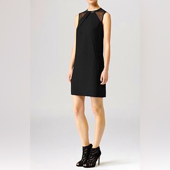 Reiss Sleeveless Dress Size 0 Black Shift Dress - Leather Trimmed Cocktail Dress - Picture 1 of 15